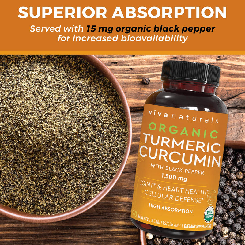 Organic Turmeric Curcumin Supplement 1,500mg (90 Tablets) | with Black Pepper for Superior Absorption, High Potency Standardized to 95% Curcuminoids, Natural Joint Support - NewNest Australia