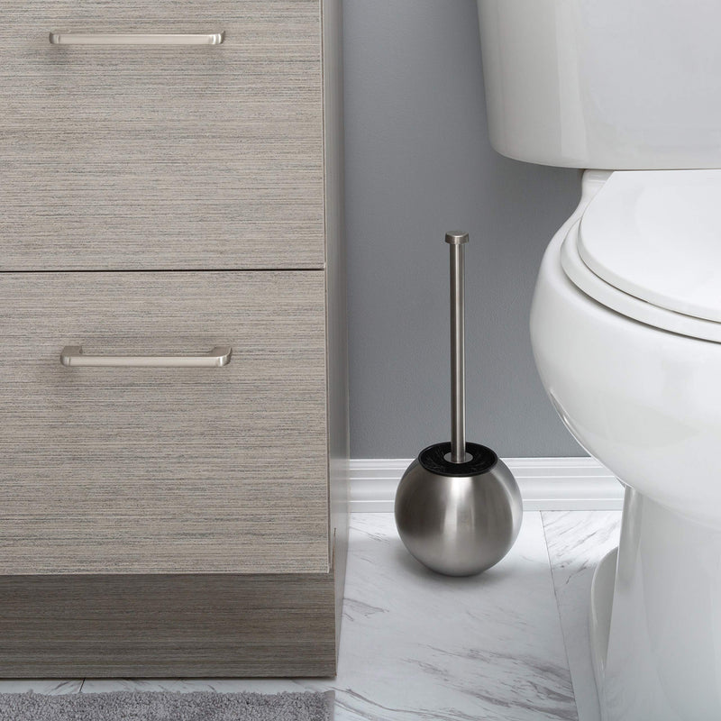 Bath Bliss Globe Shape Weighted Bottom Toilet Brush & Holder Set, Hygienic Rust Resistant, Heavy Duty Brush, Stainless Steel Silver - NewNest Australia