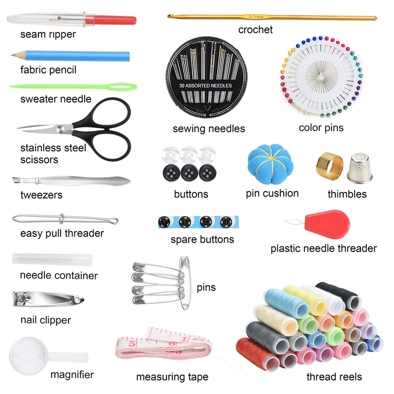 Marcoon Sewing KIT, DIY Sewing Supplies with Sewing Accessories, Portable Mini Sewing Kit for Beginner, Traveller and Emergency Clothing Fixes, with Premium Black Carrying Case (B) - NewNest Australia