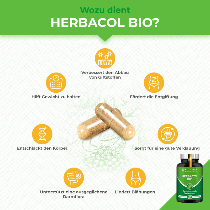 Detox Herbacol Treatment 100% Organic | Naturally Clean & Detoxify Stomach & Intestines | 6 Week Intestinal Treatment With Psyllium Husks, Fennel, Aloe Vera | Digestive Booster Capsules Nutrimea - NewNest Australia