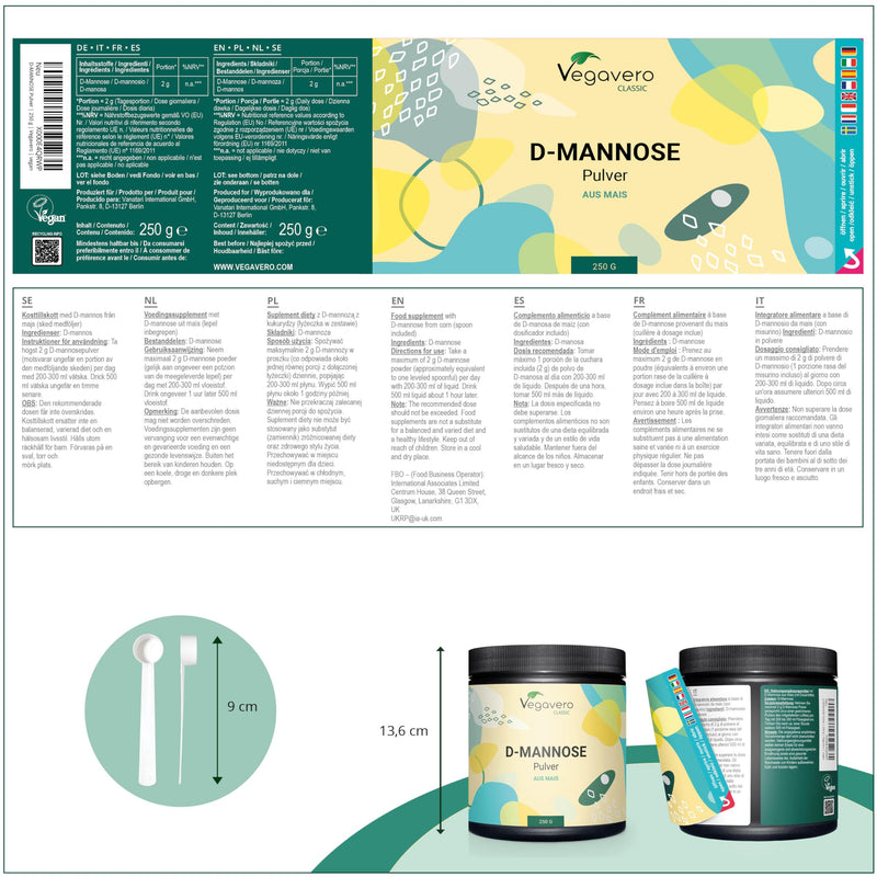 D-MANNOSE powder 250 g Vegavero ® | Purely plant-based & natural | Laboratory tested and GMO-free | With measuring spoon | Optimal solubility | Vegan - NewNest Australia