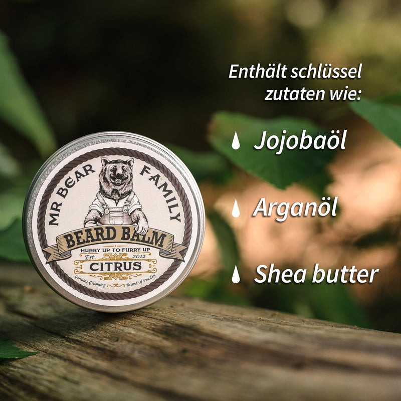 Mr Bear Family Beard Balm Men - Citrus - Nourishing Beard Balm - Beard Wax with Shea Butter, Jojoba Oil and Beeswax - Beard Wax Mustache & Full Beard Beard Styling - Beard Balm 60ml - NewNest Australia
