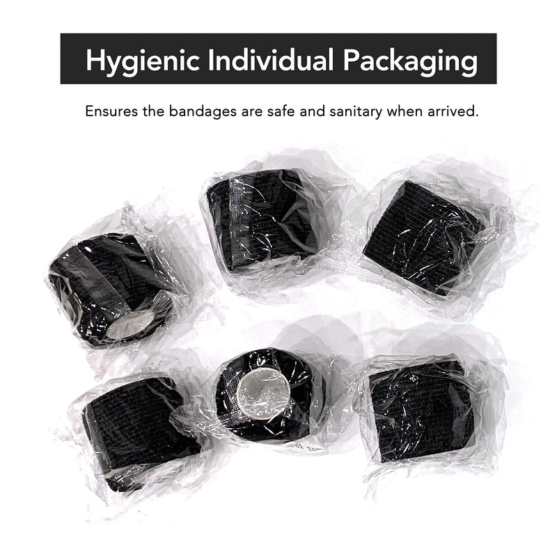 RISEN Cohesive Bandage 2” x 5 Yards, 6 Rolls, Self Adherent Wrap Medical Tape, Adhesive Flexible Breathable First Aid Gauze Ideal for Stretch Athletic, Ankle Sprains & Swelling, Sports(Black) Black - NewNest Australia