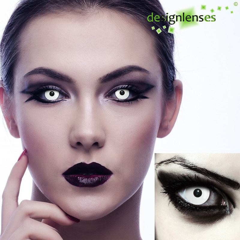 DESIGNLENSES, colored daily contact lenses, completely white, without prescription for Halloween costume as a zombie, carnival, fancy dress & anime cosplay - 2 pieces (1 pair) white eye lenses - NewNest Australia
