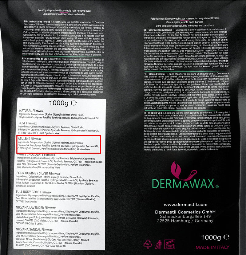 Dermawax Azulene Film Wax with Coconut Oil Hot Wax Hard Wax Waxing Beads Wax Beads for Professional Hair Removal Face Legs Arms Armpits Back Hair Removal (1 kg) 1 kg (Pack of 1) - NewNest Australia