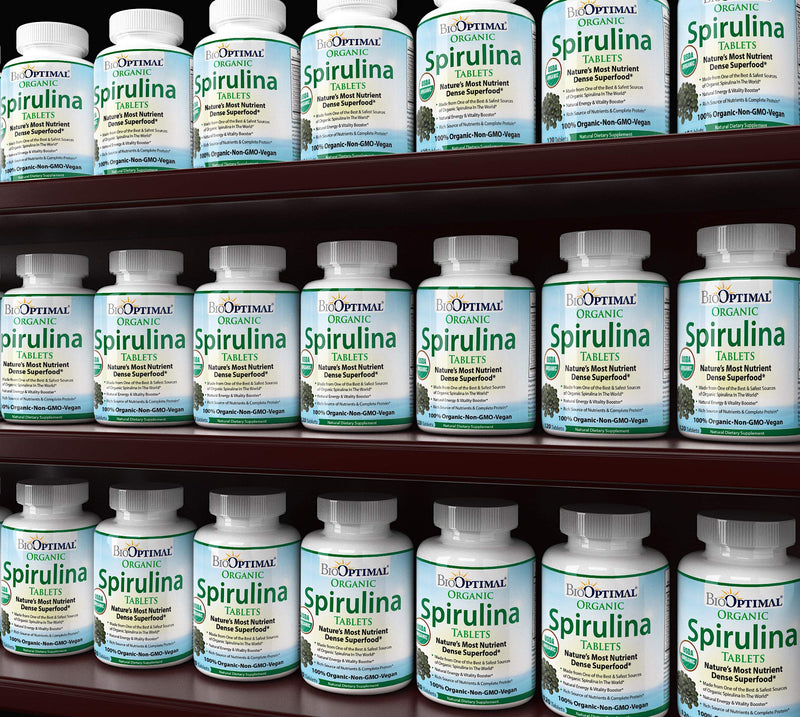 BioOptimal Organic Spirulina Tablets, 100% USDA Organic, Premium Quality 4 Organic Certifications, Non-GMO, No Additives Capsules or Fillers, 120 Count 1 Month Supply 120 Count (Pack of 1) - NewNest Australia
