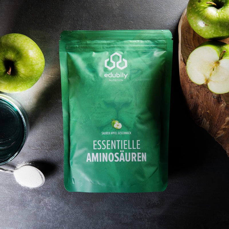 edubily nutrition® Vegan EAA powder • High-quality EAA complex made of 10 essential amino acids • Sour apple flavor • Sweetened with stevia • 400 g - NewNest Australia