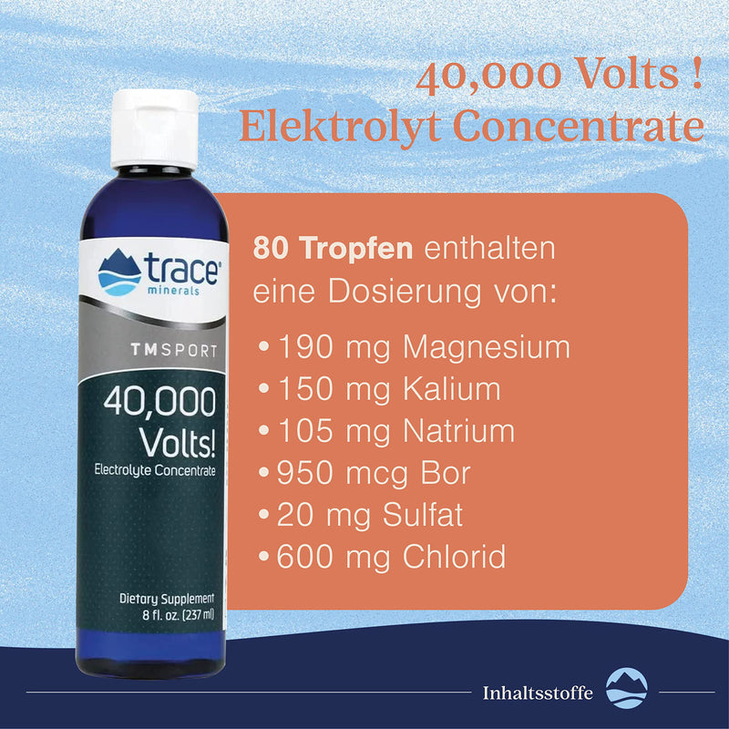 Trace Minerals, 40,000 volts!, electrolyte concentrate, 237ml, mineral mix, laboratory tested, gluten-free, soy-free, vegan - NewNest Australia