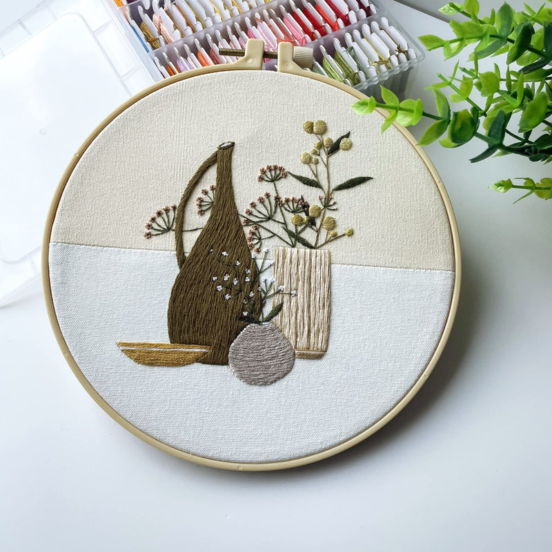 4 Embroidery kit Vase Pattern Stitching Embroidered Cloth Embroidery Starter kit light color - NewNest Australia