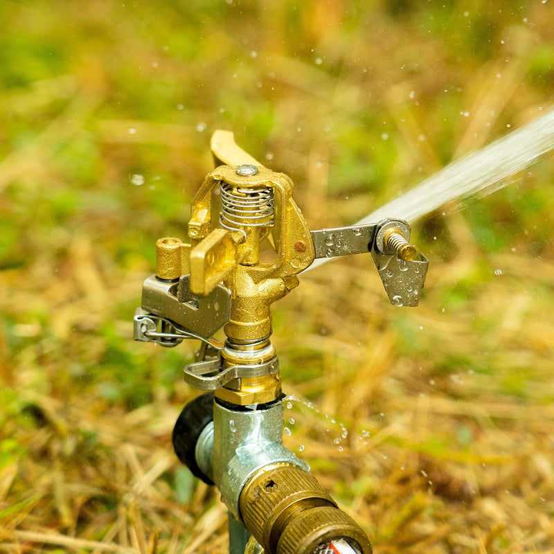 Hourleey 2 Pack Brass Impact Lawn Sprinklers for Yard, Heavy Duty Water Sprinkler Head with Zinc Alloy Spike Base, Adjustable Pulsating Sprinkler for Large Area Lawn Patio Garden - NewNest Australia