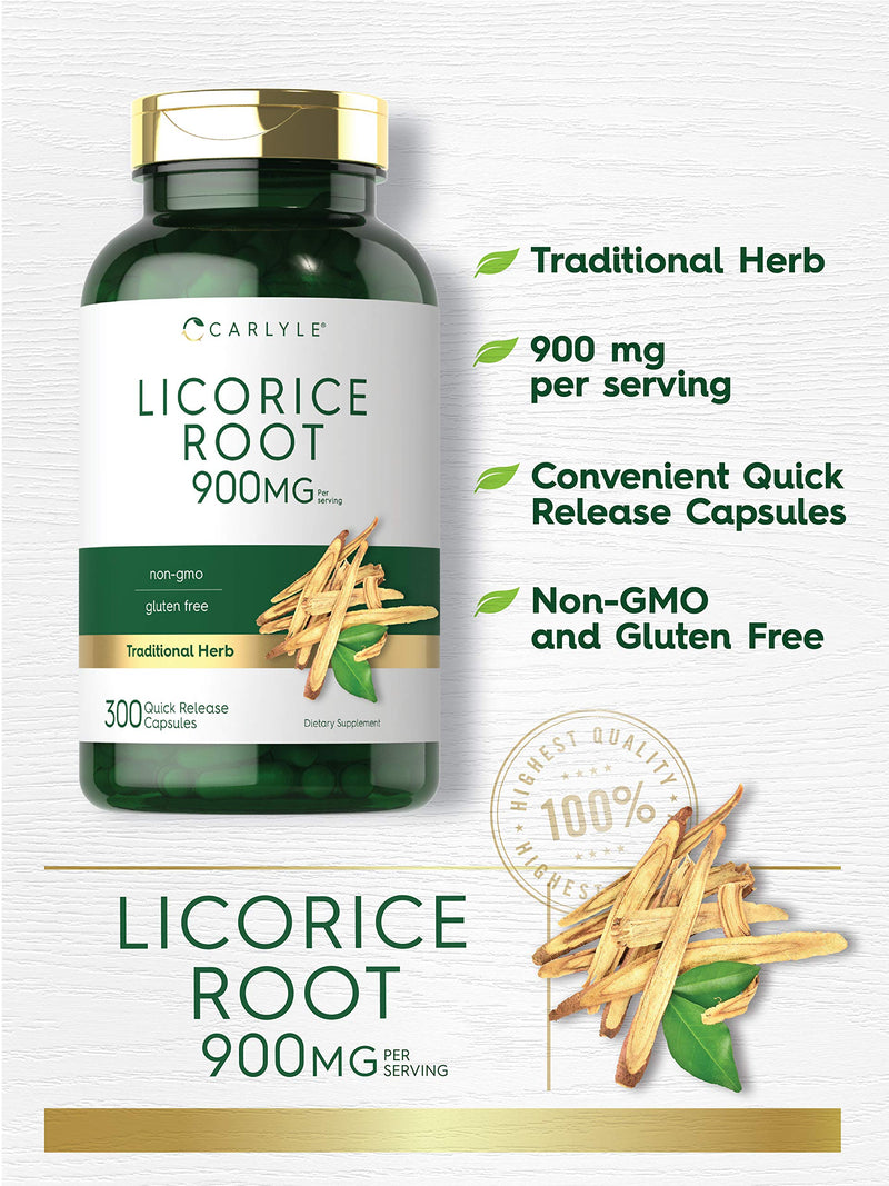 Carlyle Licorice Root Capsules 900 mg | 300 Count | Root Extract Supplement | Non-GMO, Gluten Free - NewNest Australia