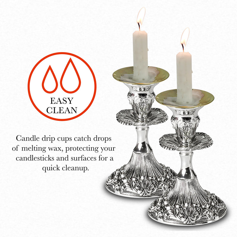 NewNest Australia - Reusable Metal Candlestick Liners and Drip Guards - Safety Pin Holds Candles in Place - Nickel Plated Protector Bobeches - Gold - 2 Pack - by Ner Mitzvah 