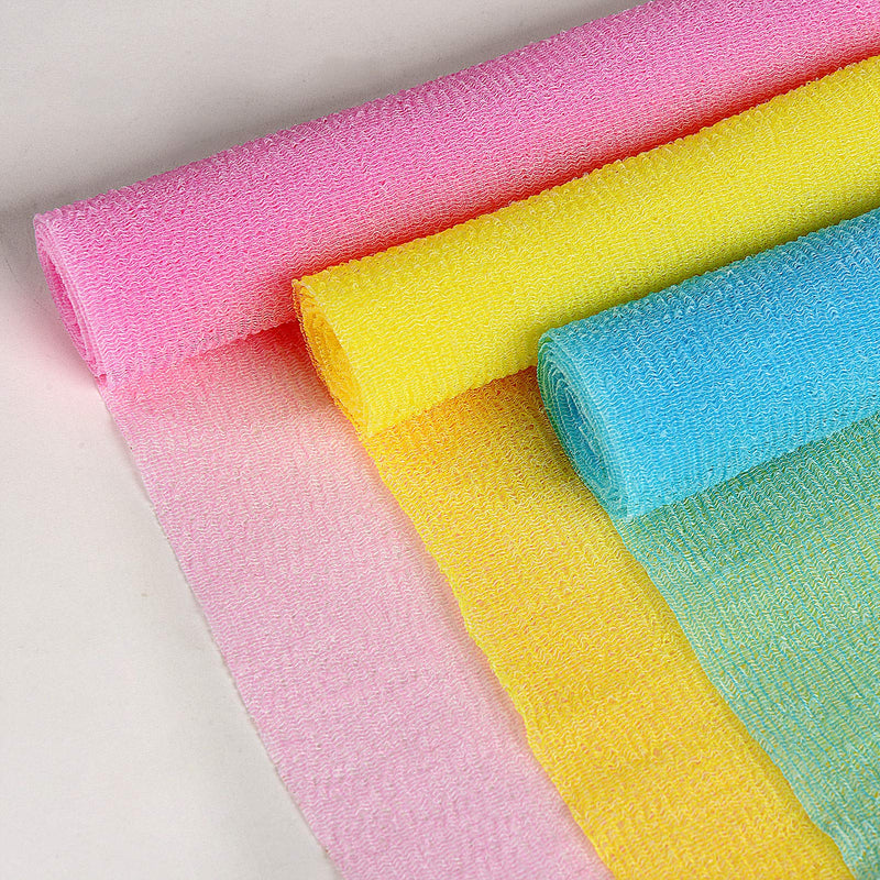 Exfoliating Washcloth Towel Japanese Washcloth Nylon Bath Wash Towel Korean Exfoliating Towel Beauty Washcloth Sponge Loofah Body Scrub Back Scrubber for Shower Cloth 3 Pack by ARCH&M (Blue x 3) Blue x 3 - NewNest Australia