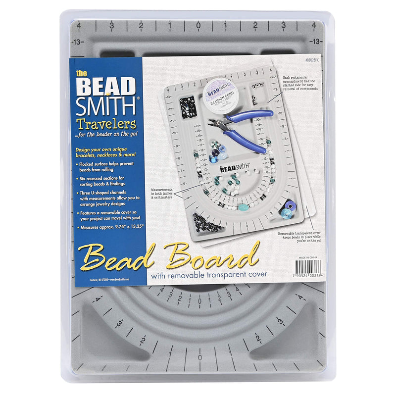 The Beadsmith Bead Board with Cover, Grey Flocked, 3 U-Shaped Channels, 6 Recessed Compartments, 9.75 x 13.25 inches, Design Boards for Creating Bracelets, Necklaces and Other Jewelry - NewNest Australia