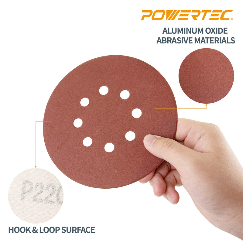 POWERTEC - 45012K 45012 120 Grit 5 Inch Sanding Disc | 8 Hole Hook and Loop Backing Pad | Aluminum Oxide Round Sandpaper Disc for Random Orbit Sander – 25 Pack - NewNest Australia