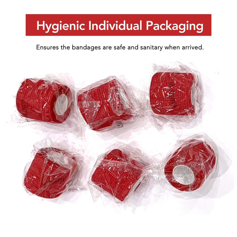 RISEN Cohesive Bandage 2” x 5 Yards, 6 Rolls, Self Adherent Wrap Medical Tape, Adhesive Flexible Breathable First Aid Gauze Ideal for Stretch Athletic, Ankle Sprains & Swelling, Sports(Red) Red - NewNest Australia