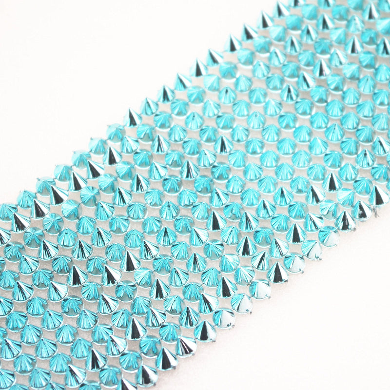 AEAOA 1 Yard Sew Stitch On Spike Stud Cone Flatback Punk Rock Trim mesh Bead Craft (Baby Blue) Baby Blue - NewNest Australia