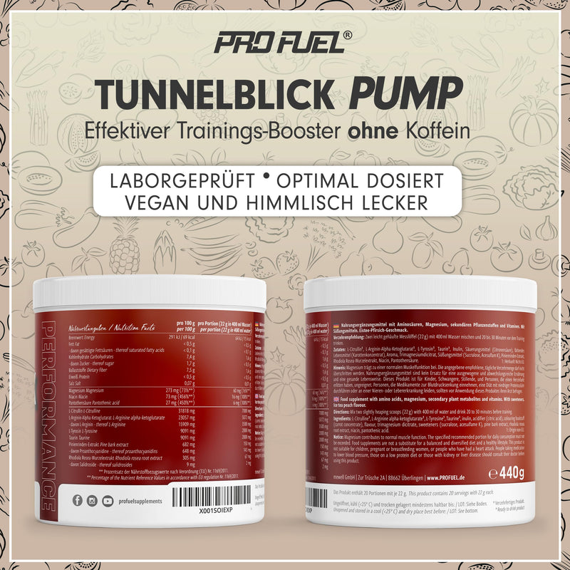 Pump booster without caffeine ICE TEA PEACH 440g - TUNNELBLICK® PUMP matrix with citrulline, arginine, taurine, tyrosine and plant extracts - high-dose pre-workout booster caffeine-free - 100% vegan 20 servings (pack of 1) - NewNest Australia