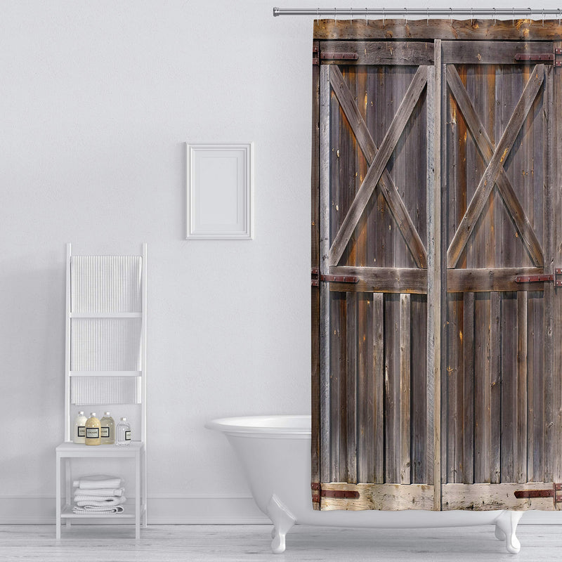 ZXMBF Rustic Shower Curtain Old Wooden Barn Door Farmhouse Oak Countryside Village Board Rural Life Theme Bath Curtain Waterproof Fabric Bathroom Decor 36x72 Inch Brown Plastic Hooks 7 PCS 36L*72W - NewNest Australia