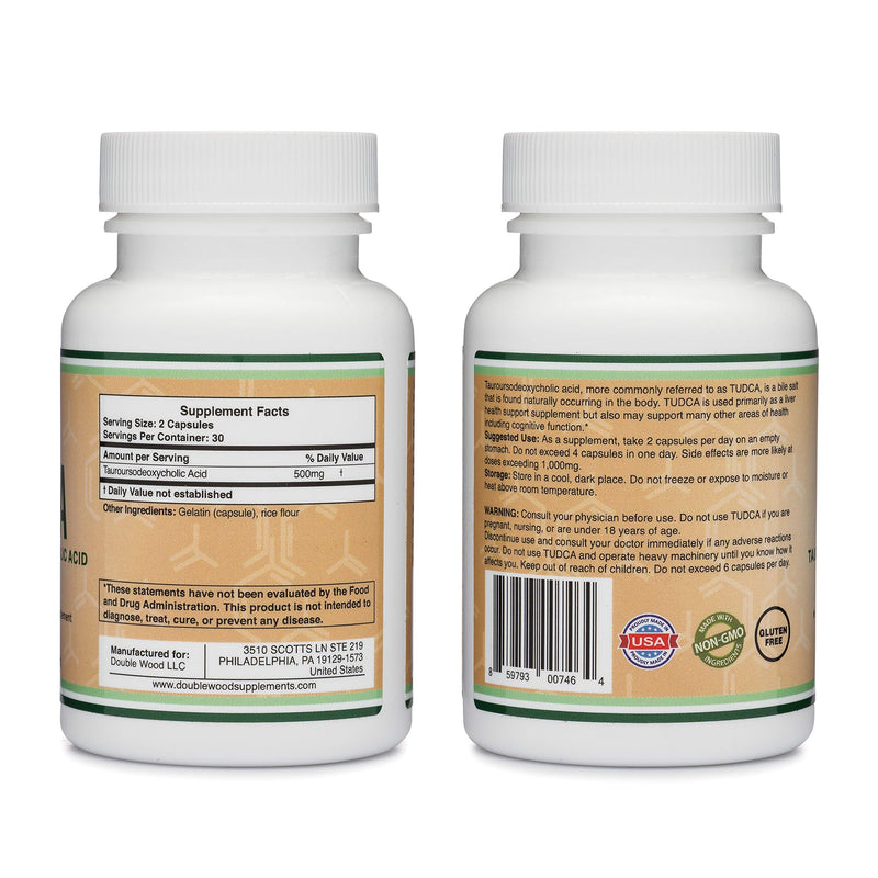 TUDCA Liver Support Supplement, 500mg Servings, Liver Health Aid for Detox and Cleanse (60 Capsules, 250mg) Genuine Bile Acid TUDCA with Strong Bitter Taste by Double Wood Supplements - NewNest Australia
