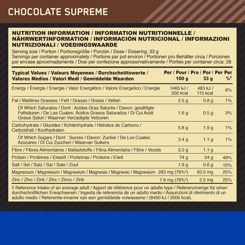 Optimum Nutrition Gold Standard 100% Casein Slow Breakdown Protein Powder with Zinc, Magnesium & Amino Acids, Promotes Muscle Growth & Repair Overnight, Chocolate Supreme, 28 Servings, 924g 924g (Pack of 1) - NewNest Australia