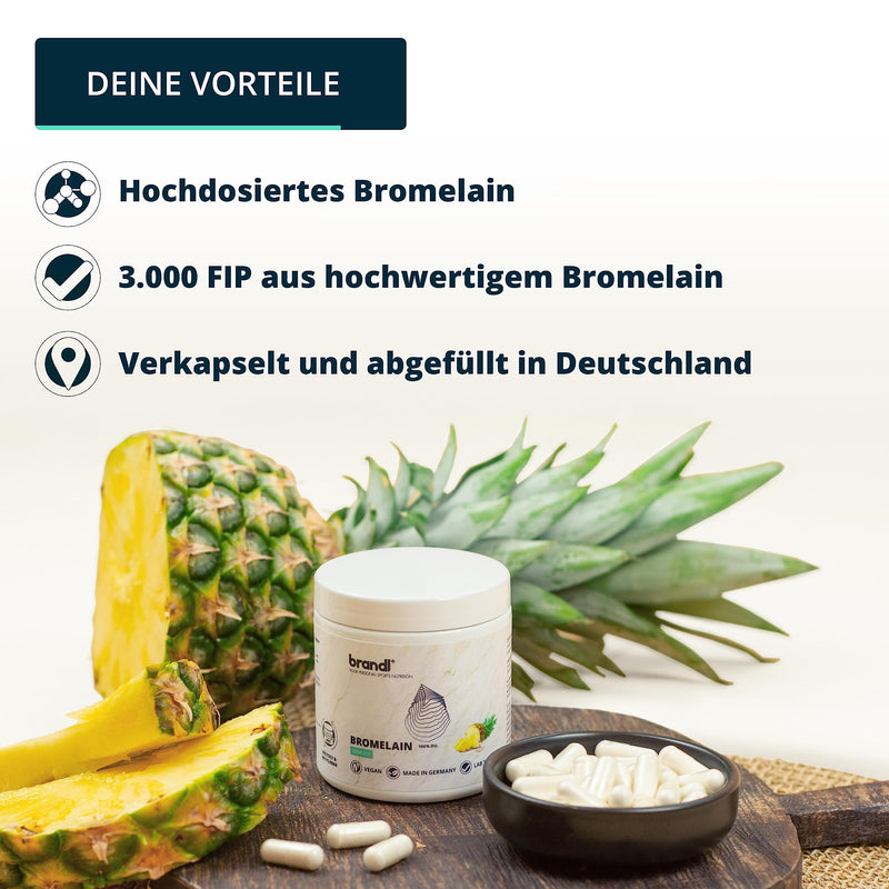 Bromelain High Dose Natural Enzymes From Pineapple By Brandl, 3,000 Fip Per Capsule, Also Ideal For Athletes, Pack Of 60 Bromelain Capsules With 600 Mg Pineapple Enzyme Each - NewNest Australia