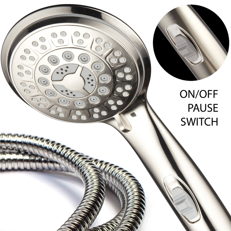 HotelSpa 9-Setting Luxury Brushed Nickel Hand Shower with Patented On/Off Pause Switch - NewNest Australia