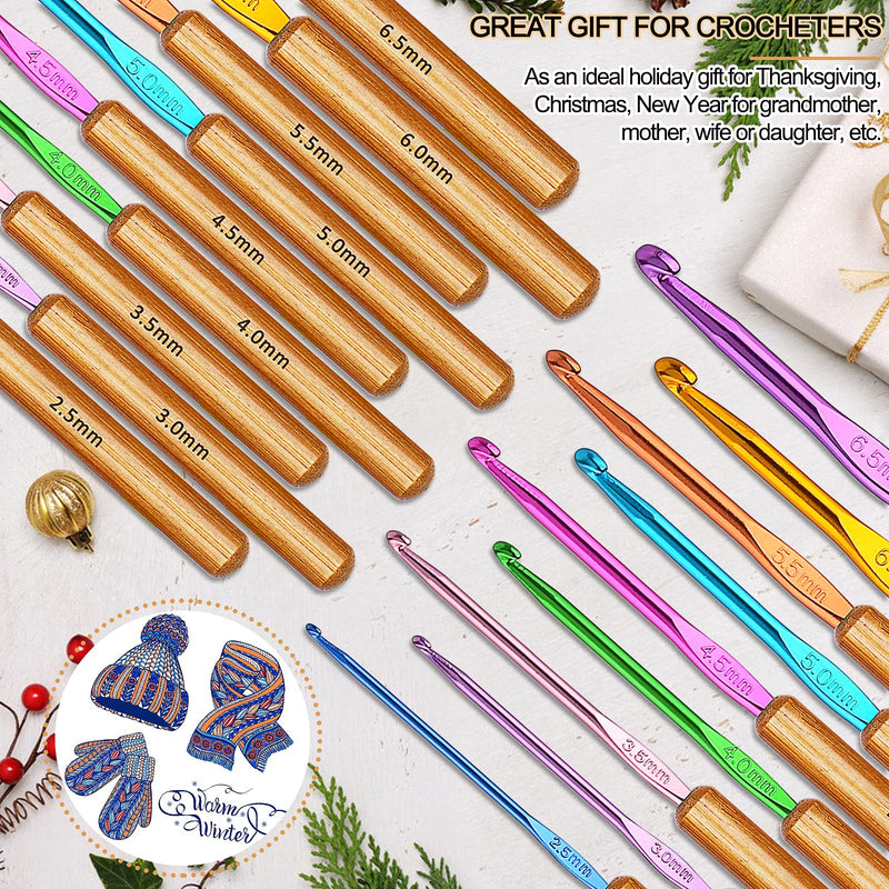 Coopay Bamboo Crochet Hooks Comfort Grip, 6.7" Crochet Kit Longer Aluminum Shaft Crochet Needles for Crocheting, Ergonomic Knitting Hooks Set for Crochet Yarn Craft, Premium Knitting Crochet Supplies - NewNest Australia