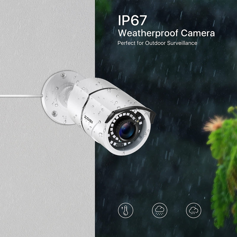 ZOSI 2.0 Megapixel HD 1080P HD-TVI Security Cameras Day Night Waterproof Camera 100ft IR Distance, Aluminum Metal Housing,Only Compatible for HD-TVI Analog DVR White Wired Camera - NewNest Australia