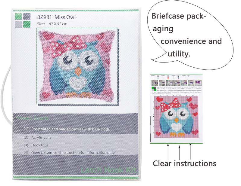 Beyond Your Thoughts DIY Latch Hook Kits Throw Pillow Cover Cute OWL Rug Pattern Printed 16X16 inch, Crochet Needlework Crafts for Kids and Adults Blue Owl - NewNest Australia
