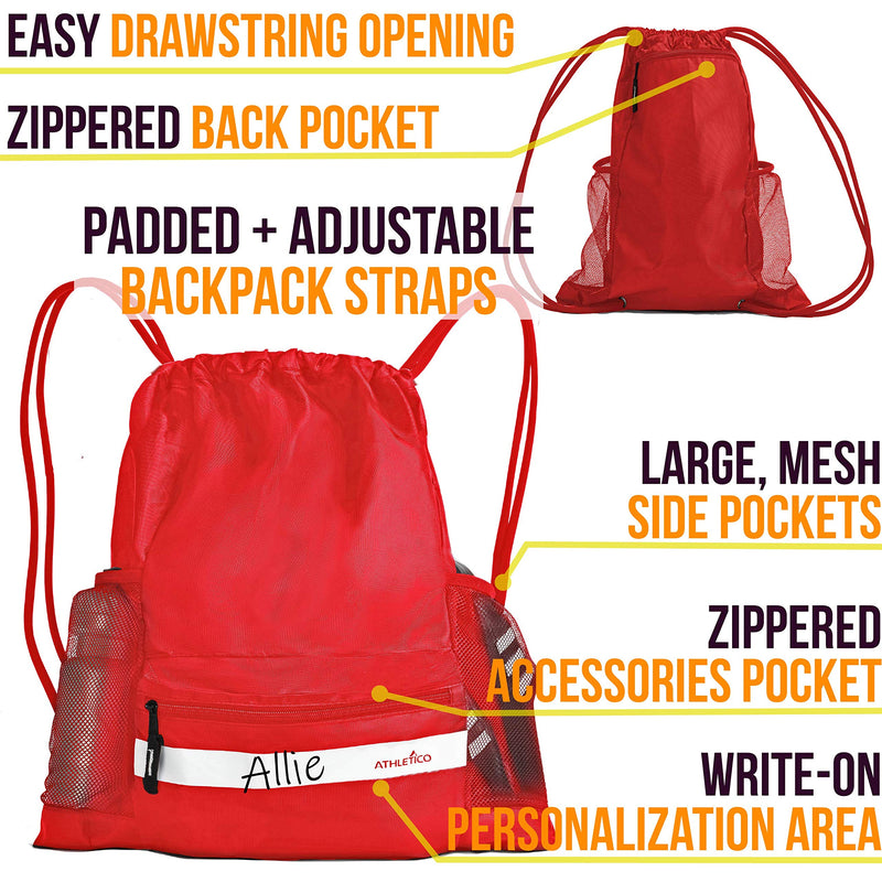 Athletico Drawstring Soccer Bag - Soccer Backpack for Boys or Girls Can Also Carry Basketball or Volleyball Red - NewNest Australia