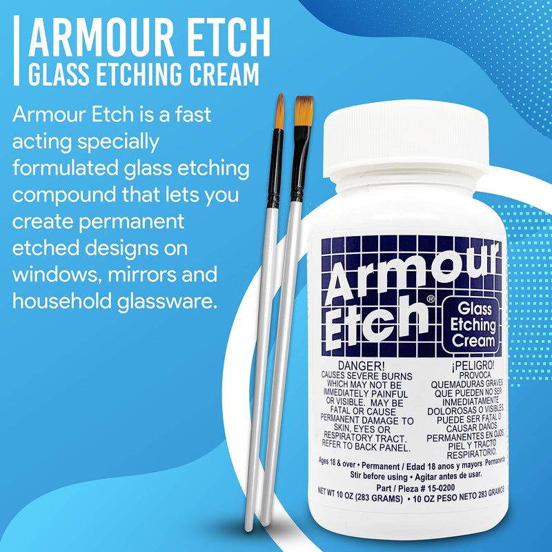 Armour Etch Glass Etching Cream Kit - Create Permanently Etched Designs - 10oz Net Weight - Bundled with Moshify Application Brushes - NewNest Australia