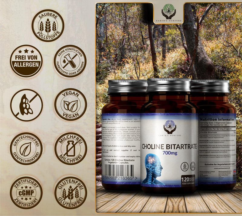 En Choline | 120 Capsules Choline High Dose - 700Mg Choline Extract Per Serving | Choline Bitartrate Choline Supplement | Gmo, Gluten & Allergen-Free | Made In The Uk - NewNest Australia
