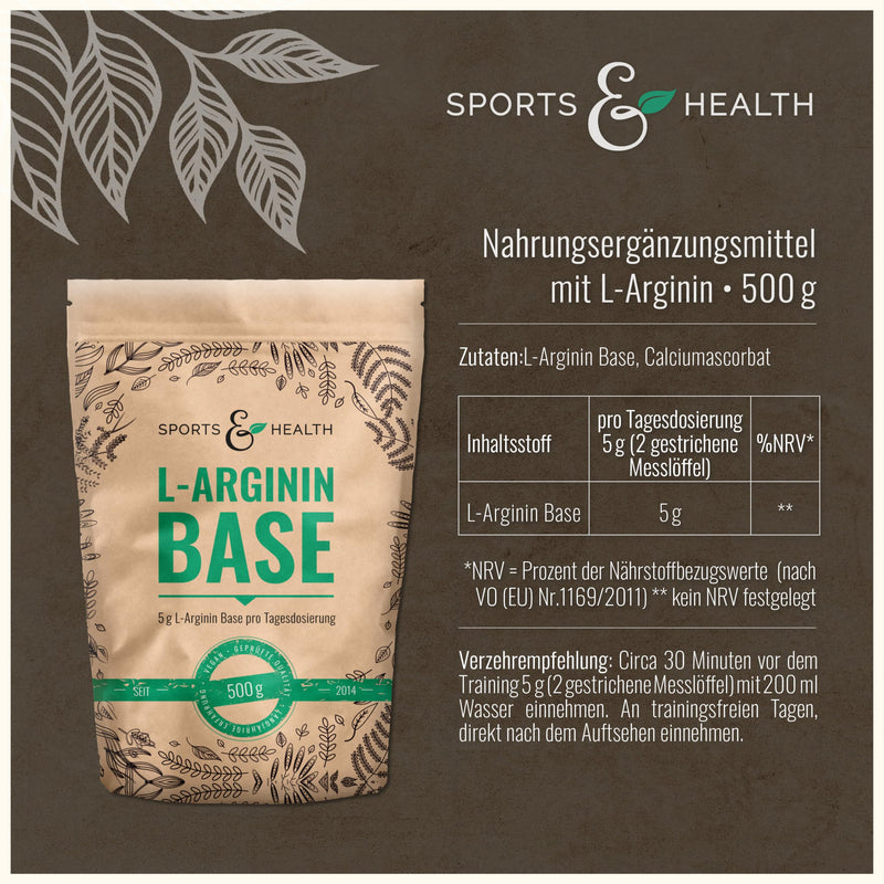 L Arginine Base Powder - 500g Vegan Arginine Powder 5g per daily dose - L-Arginine is the purest source with the highest bioavailability and optimal PH value - NewNest Australia