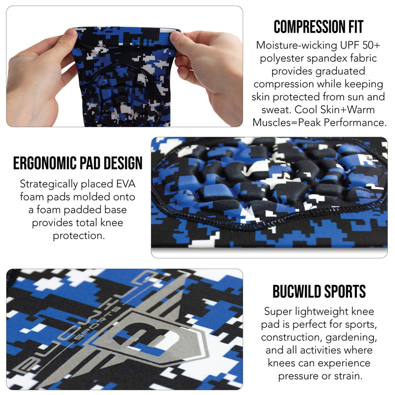 Bucwild Sports Compression Knee Pads for Basketball Volleyball Wrestling - Youth/Kids & Adult Sizes Royal Blue Camo Large - NewNest Australia