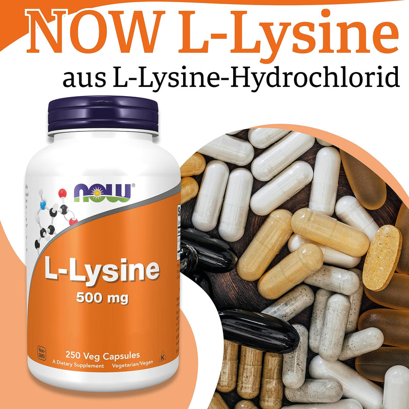 Now Foods, L-Lysine, 500mg, 250 vegan capsules, laboratory tested, amino acid, gluten free, soy free, vegetarian - NewNest Australia