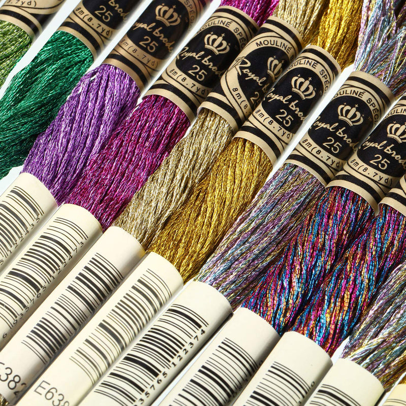 24 Pieces Metallic Embroidery Skein Threads Multi-Color Embroidery Floss Glitter Embroidery Thread Cross-Stitch Polyester Thread for Friendship Bracelets DIY Embroidery Thread Crafts - NewNest Australia