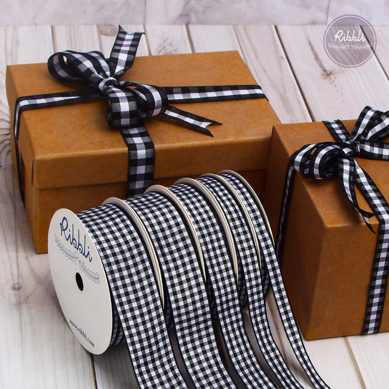 Ribbli Black and White Gingham Ribbon,100% Polyester Woven Edge,1 Inch x 10 Yard,Plaid Ribbon,Buffalo Checked Ribbon (Black 1) Black&White 1 1" - NewNest Australia