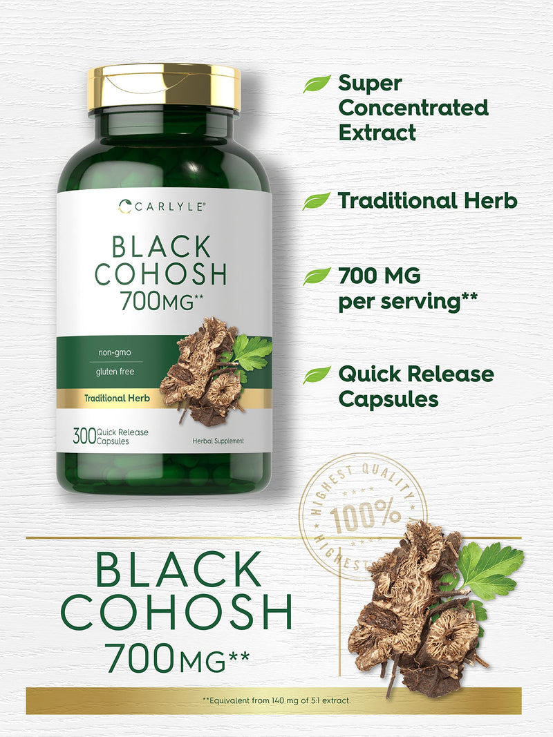 Black Cohosh Capsules | 700mg | 300 Count | Non-GMO, and Gluten Free Formula | Black Cohosh Root Extract Supplement | by Carlyle - NewNest Australia
