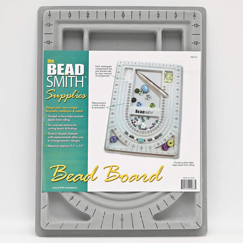 The Beadsmith Bead Board, Grey Flocked, 3 U-Shaped Channels, 6 Recessed Compartments, 9.5 x 13 inches, Design Boards for Creating Bracelets, Necklaces and Other Jewelry 28" - 3 Channel - NewNest Australia