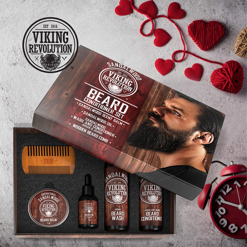 Beard Care Conditioner Men Set - Smooths & Relieves Itching on the Beard - Contains Beard Shampoo, Conditioner, Beard Oil, Balm & Beard Comb - Sandalwood Scent - NewNest Australia