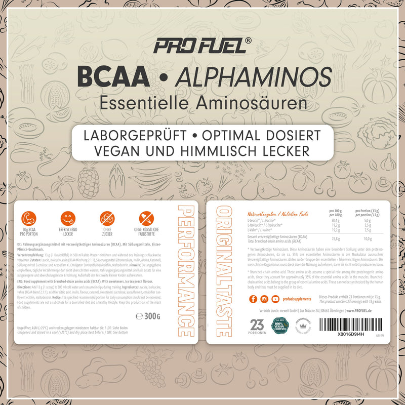 Bcaa Powder 300 G Peach Ice Tea, Test Winner Alphaminos Bcaa 2:1:1 Drink, Incredibly Delicious Flavor, Essential Amino Acids Leucine, Isoleucine & Valine, 100% Vegan, Top Solubility - Laboratory Tested - NewNest Australia