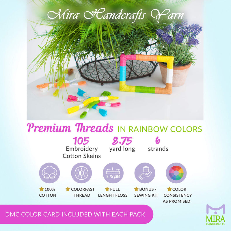 Premium Rainbow Color Embroidery Floss - Cross Stitch Threads - Friendship Bracelets Floss - Crafts Floss - 105 Skeins Per Pack and Free Set of Embroidery Needles - NewNest Australia