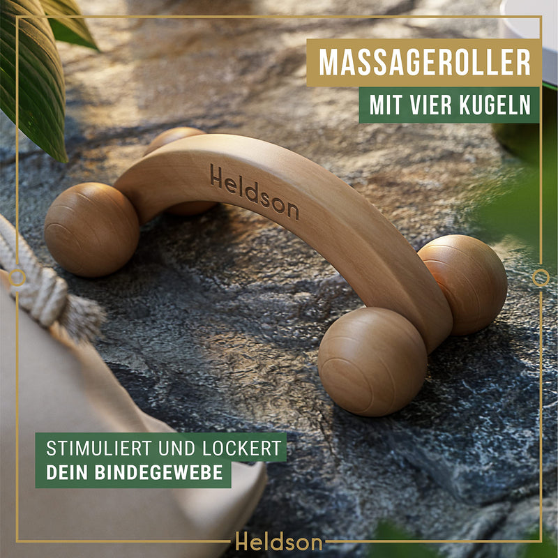 Heldson Premium Wooden Massage Set [Set Of 6] Including German Instructions And Double-Sided Cards With Cotton Bag - Massage Roller Trigger Point Massager Foot Massage Roller - NewNest Australia