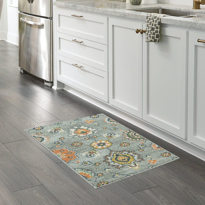 Maples Rugs Fleur Contemporary Motif Kitchen Rugs Non Skid Accent Area Carpet [Made in USA], Radiant Grey, 1'8 x 2'10 1'8" x 2'10" - NewNest Australia