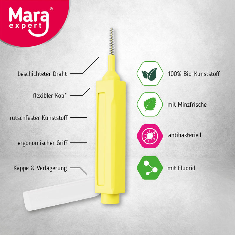 Interdental Brush Yellow Mara Expert 0.7 Mm Iso 4 Medium Wide 8 Interdental Brushes Organic Plastic Brushes For Interdental Spaces With Mint Flavor Chlorhexidine Fluoride - NewNest Australia
