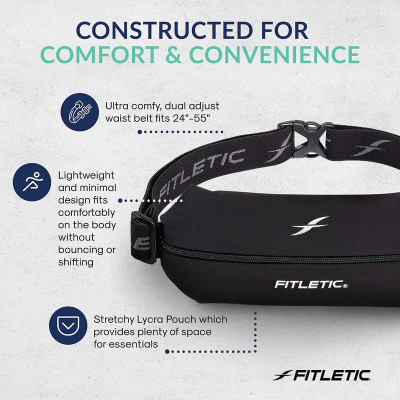 Fitletic - Mini Sport Belt Runners Pouch, Running Waist Belt, Expandable Lycra Running Pouch with Adjustable Band, Waist Pouch for Phone, IDs, and Credit Cards Black - NewNest Australia