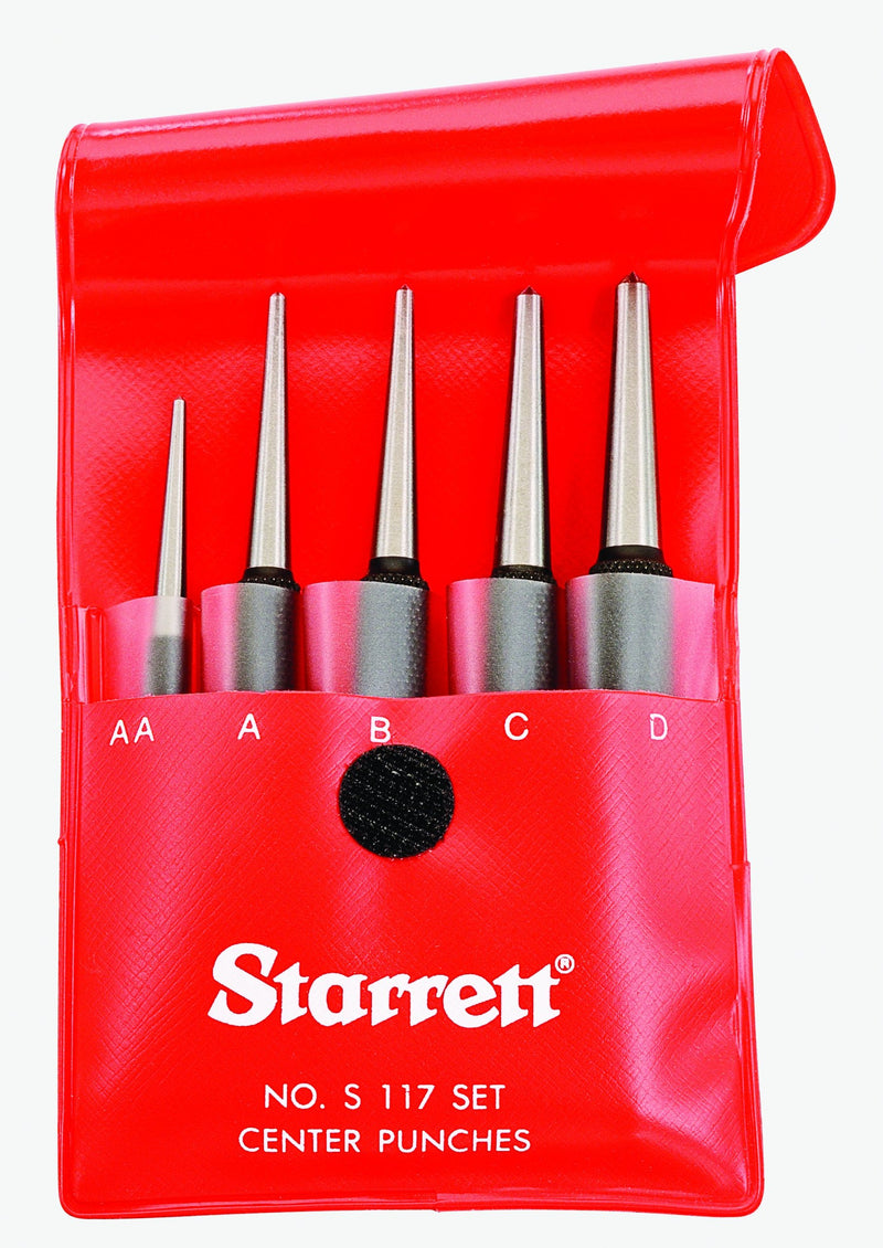 Starrett S117PC Set of 5 Center Punches, 1/16", 5/64”, 3/32”, 1/8”, 5/32" Diameters, in Plastic Case 5 Piece set - NewNest Australia