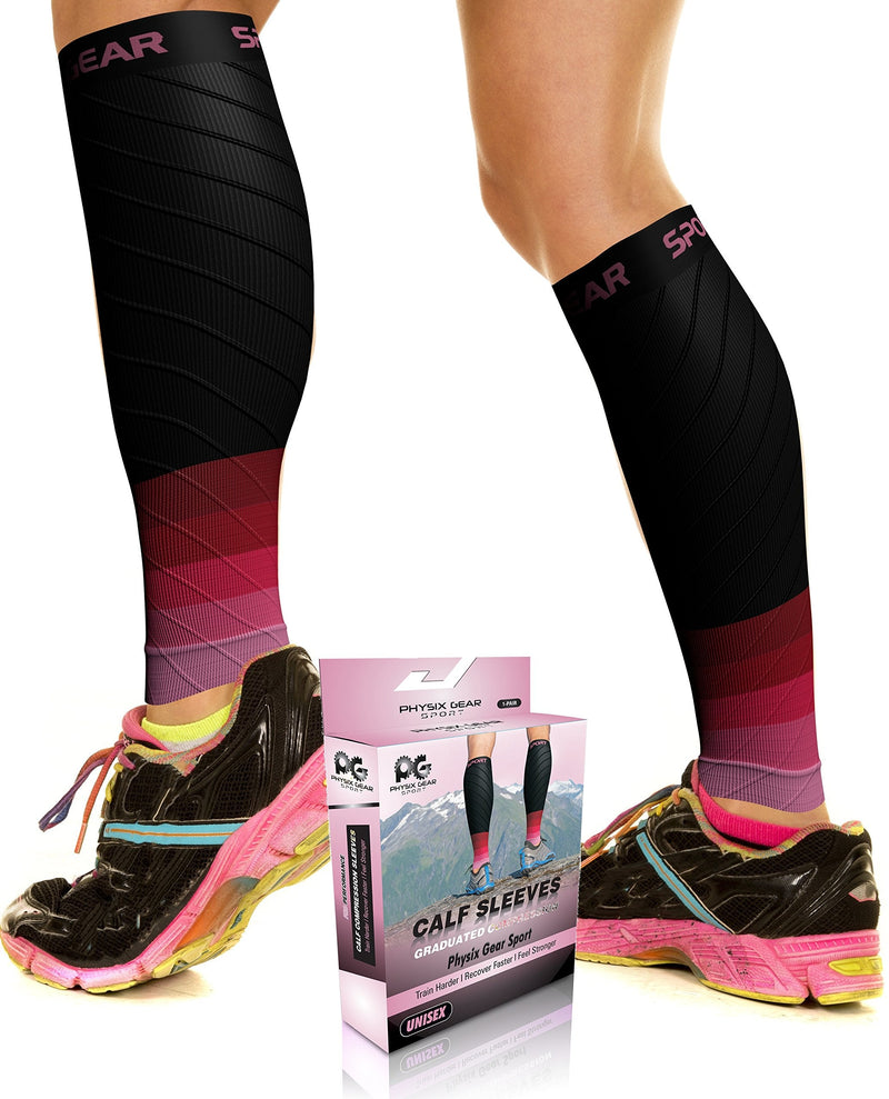 Calf Compression Sleeve Men & Women - Shin Splints Support, Footless Compression Socks for Calf Support, Achilles Tendon Support, Leg Cramps, Varicose Veins, Maternity, Nurses (1 Pair) S/M | 12" - 16" Calf Black/Pink - 1 Pair - NewNest Australia