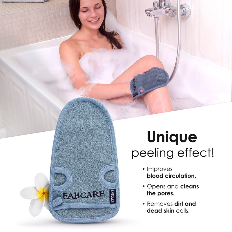 Fabcare Dermatest Very Good Exfoliating Glove ‚ Pack Of 2 ‚ Cleans Pore Deep For Body And Face ‚ Shower Sponge For Exfoliating & Body Scrub ‚ Bonus 2 Suction Cups & Ebook ‚ Massage Glove, Gray - NewNest Australia